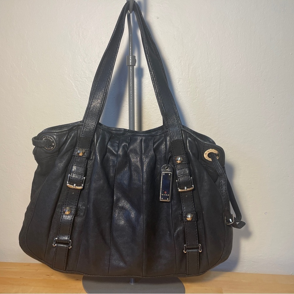 Vintage Michele 2009 Black Leather Hobo Bag Slouchy Y2K Shoulder Bag